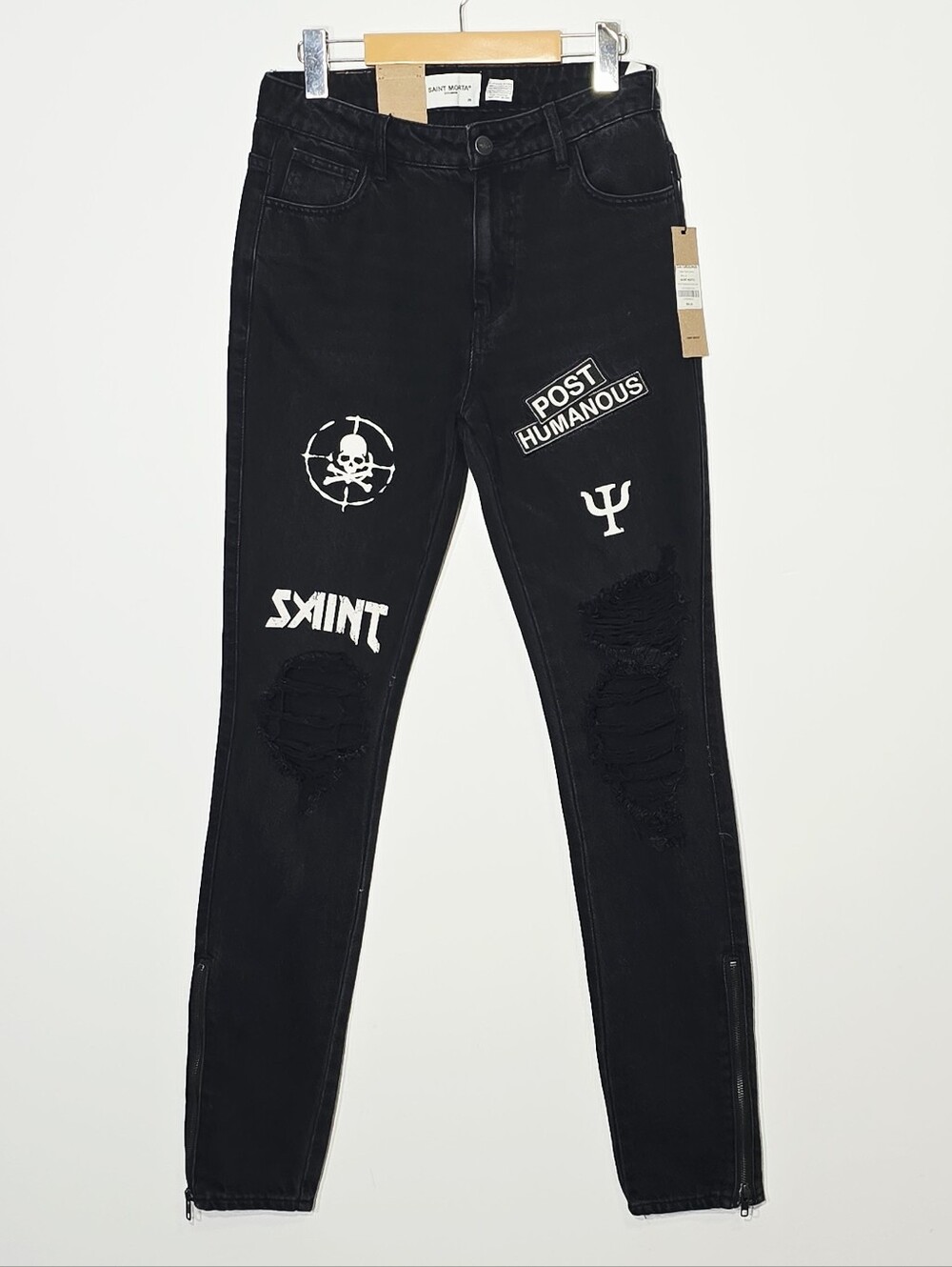 Saint Morta NEW Post Humanous Black Jeans  Grunge 100% Cotton Gothic Size 28 NWT